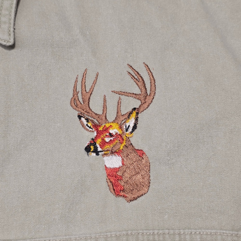 Cabelas Outdoor Gear Mens XL Beige Short Sleeve Shirt Deer Embroidery - Picture 3 of 9